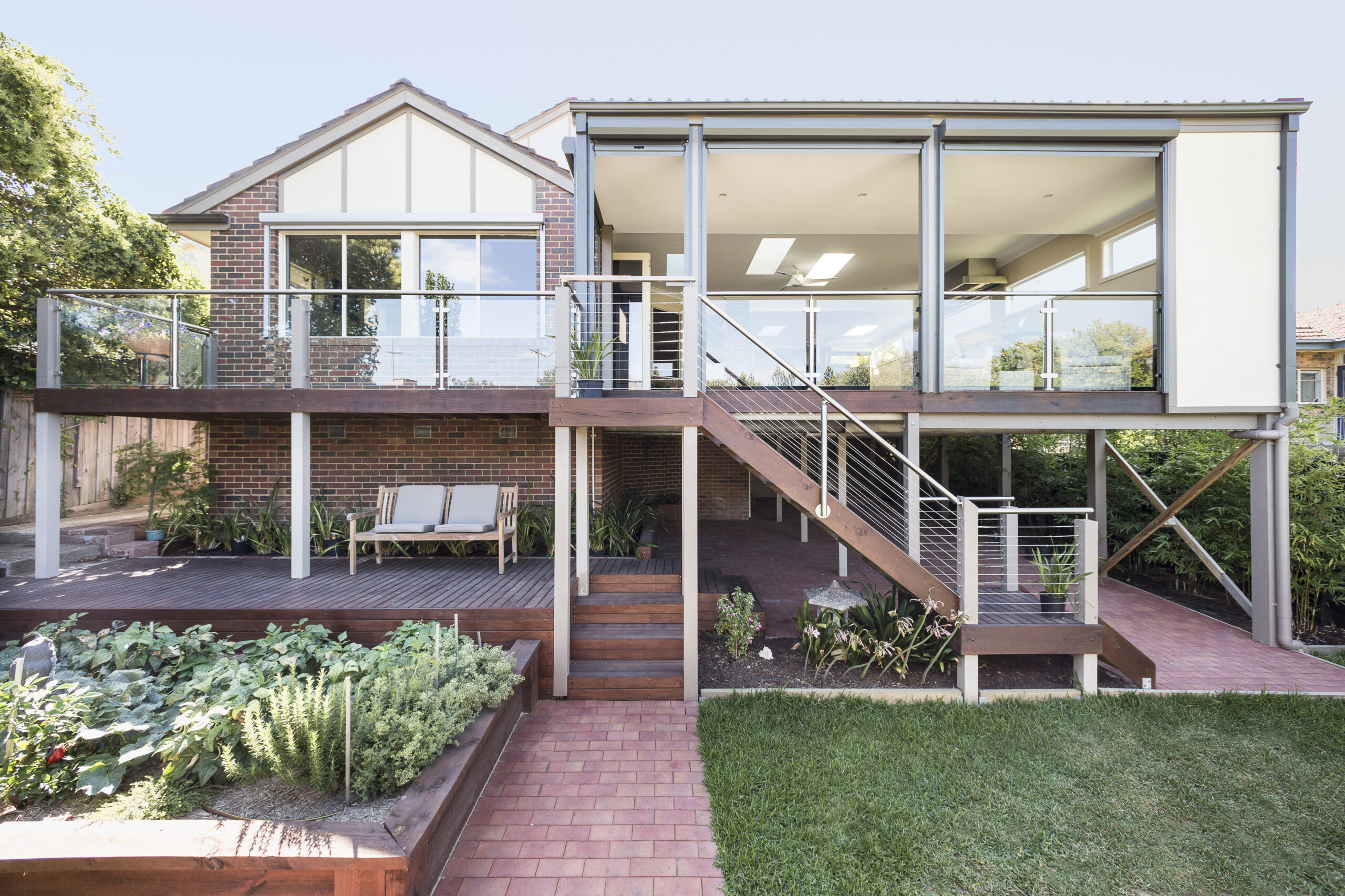 a house with a glass front