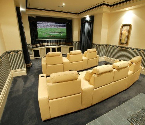 a large living room with a large television