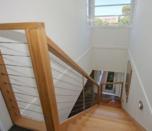 a wooden staircase in a room