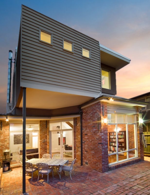 a house with a brick patio