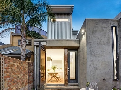 a house with a glass front door