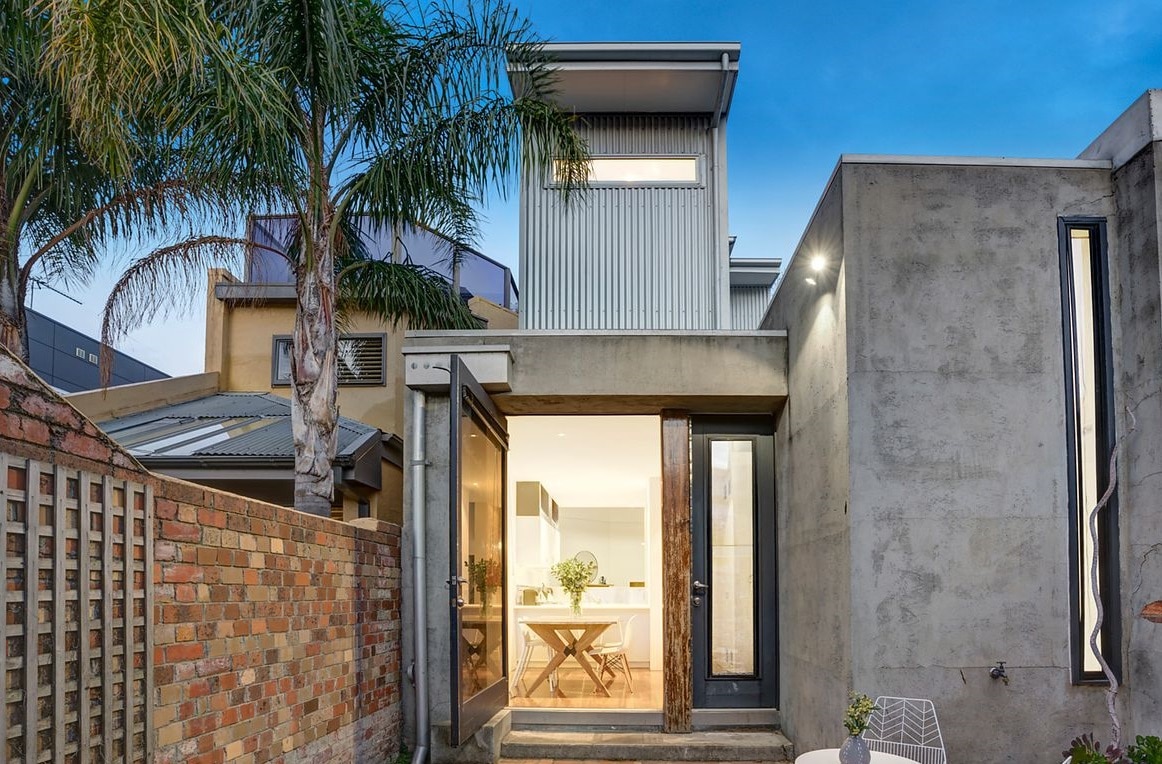 a house with a glass front door