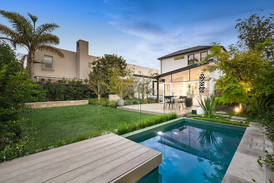 a pool in a backyard