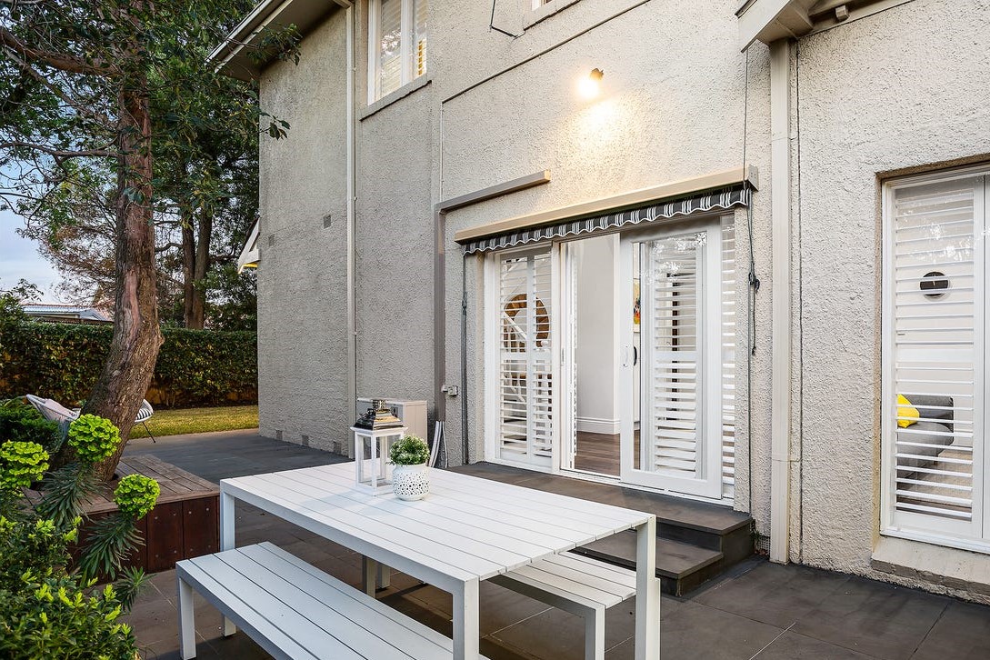 a table outside a building