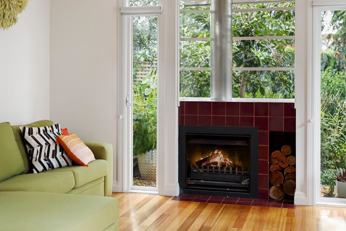 a fireplace in a room