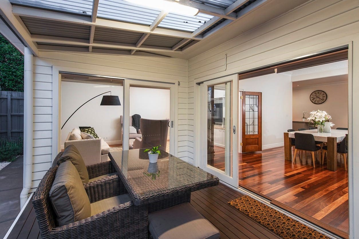 a living room with a wood floor