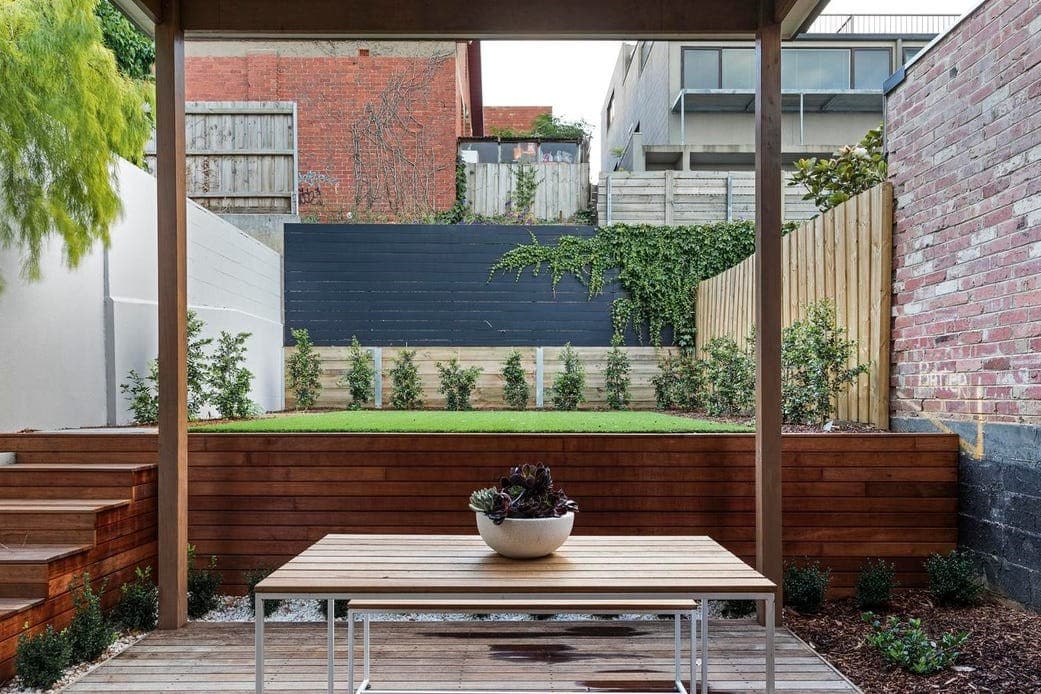 a table outside a building