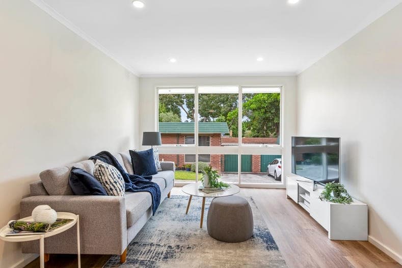 a living room with a large window