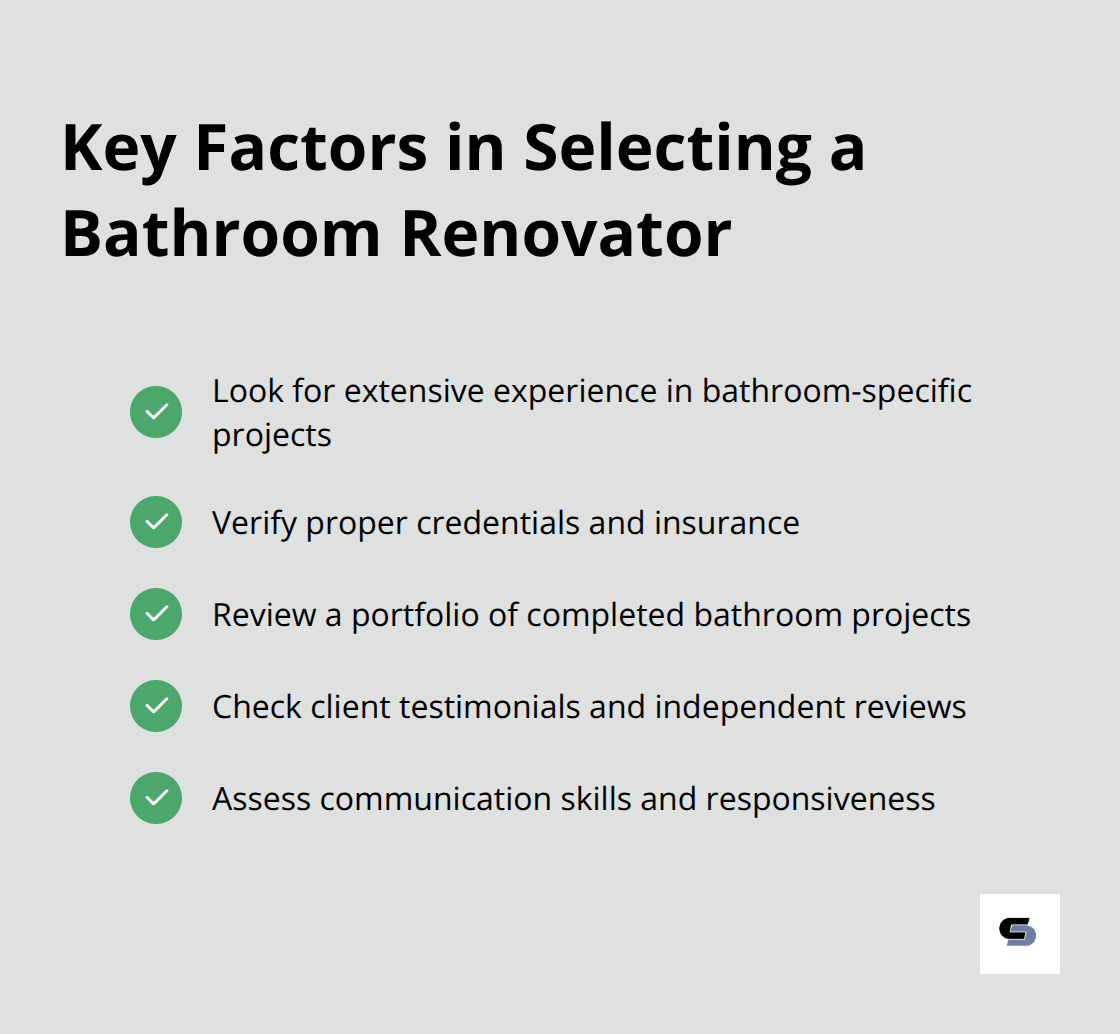 Checkmark list of key factors to consider when selecting a bathroom renovator in Melbourne's south-east
