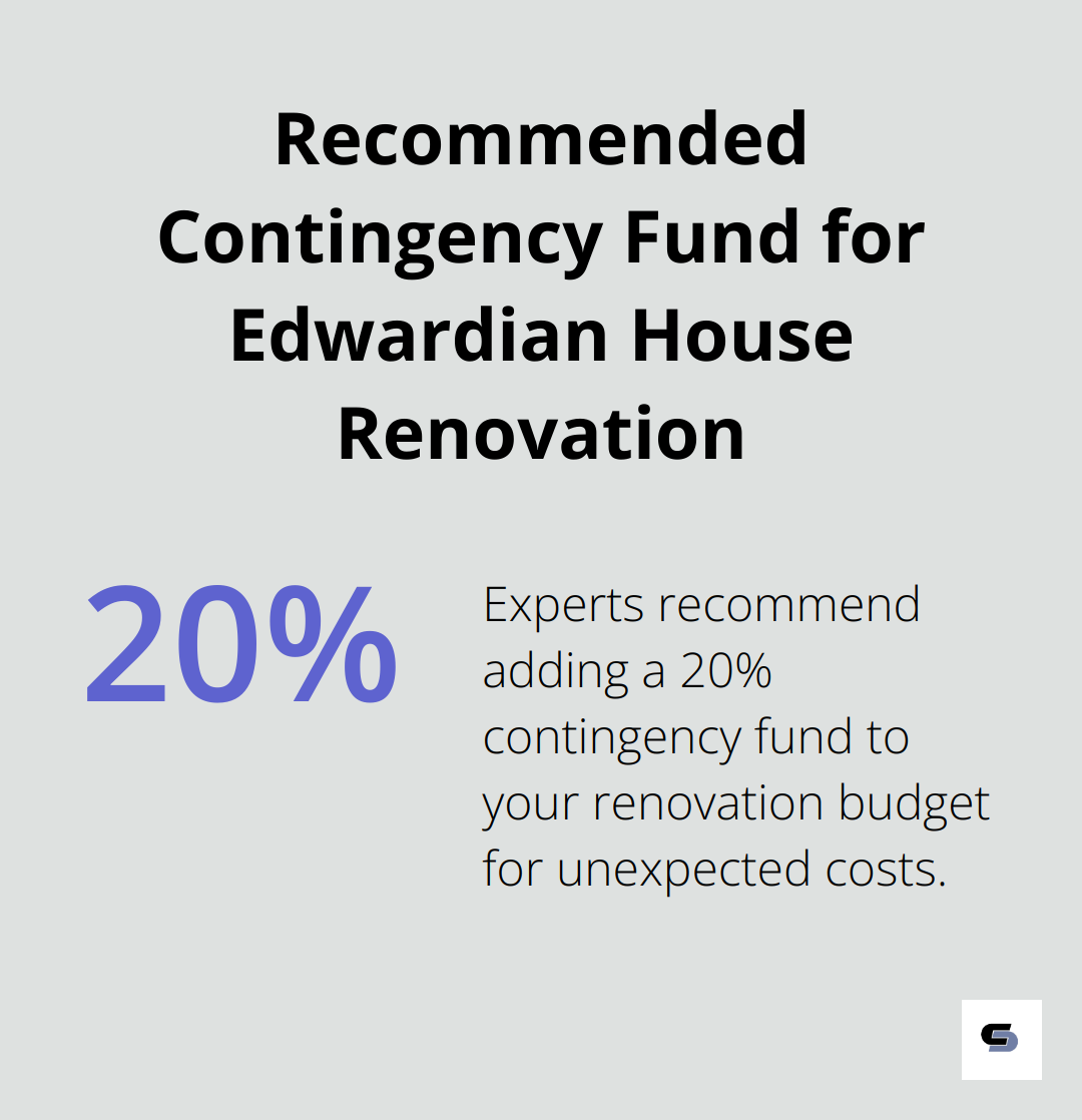 A percentage chart showing the recommended 20% contingency fund for Edwardian house renovation budgets.