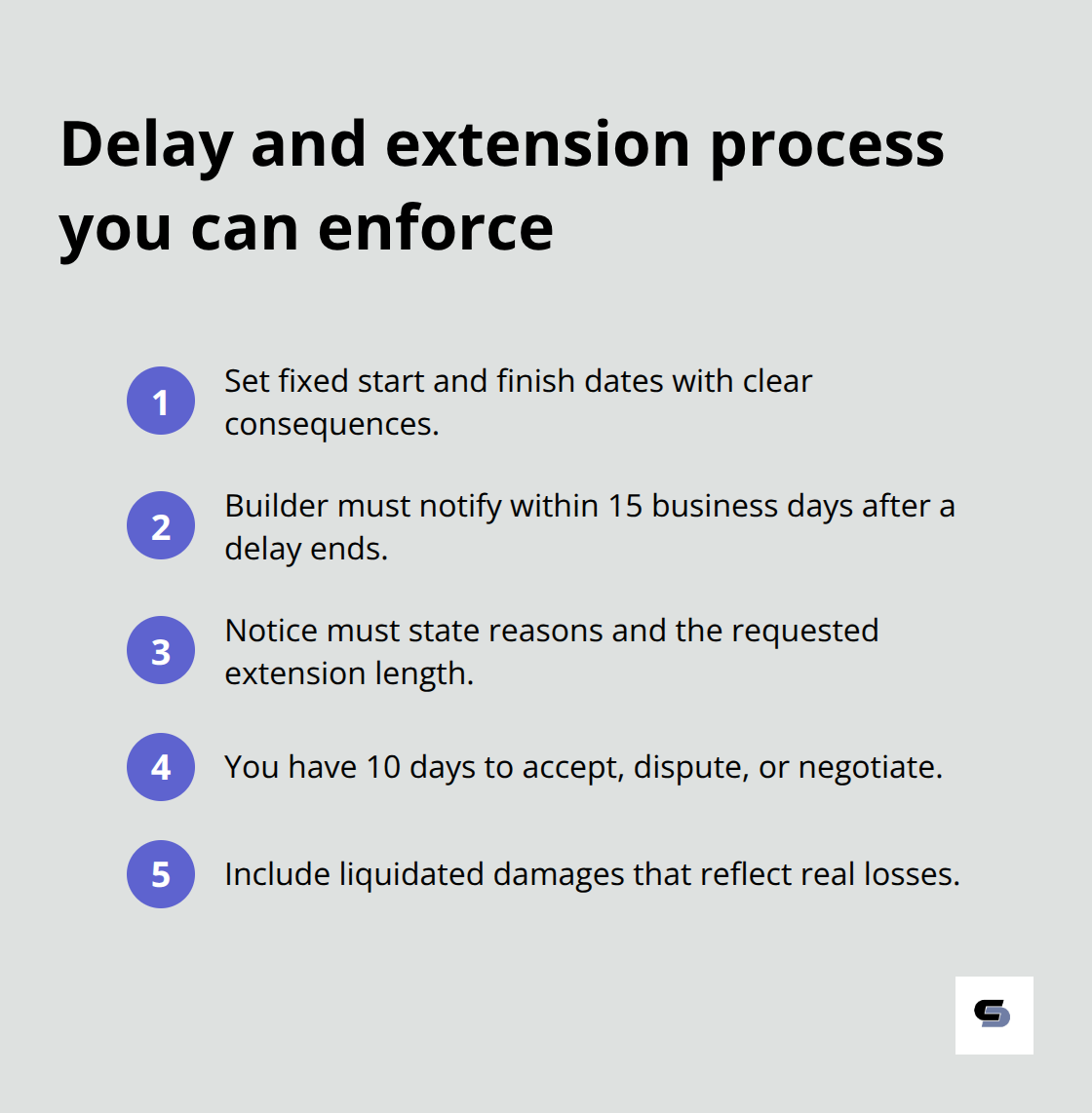 Ordered steps for managing extensions of time under a fixed price contract - extension builders