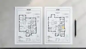 Extension Floor Plans Before and After Transformations