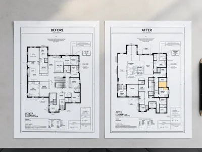 Extension Floor Plans Before and After Transformations