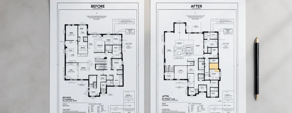 Extension Floor Plans Before and After Transformations