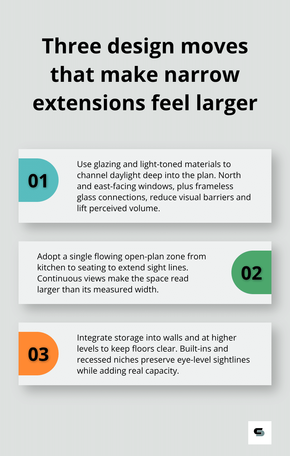 Key design strategies that increase perceived space in narrow-lot ground floor extensions