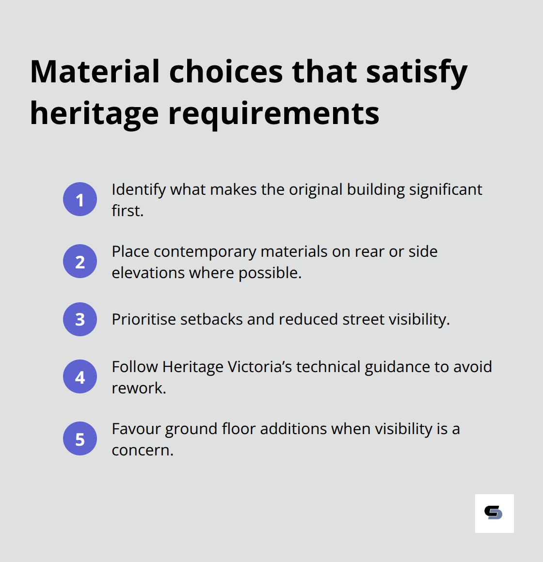 Practical material selection principles for Melbourne heritage extensions