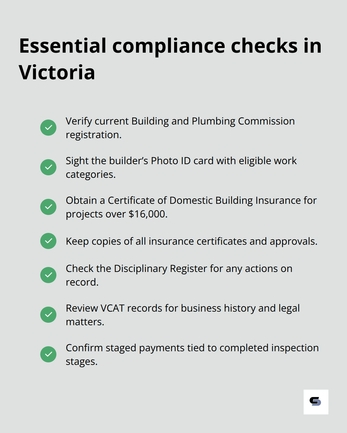 Checklist of must-have registrations, insurance, and records to verify before hiring a Melbourne extension builder.