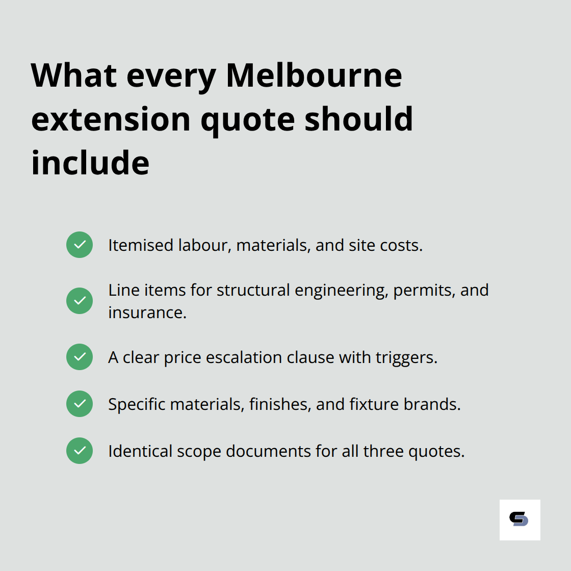 Checklist of quote requirements for transparency and risk control