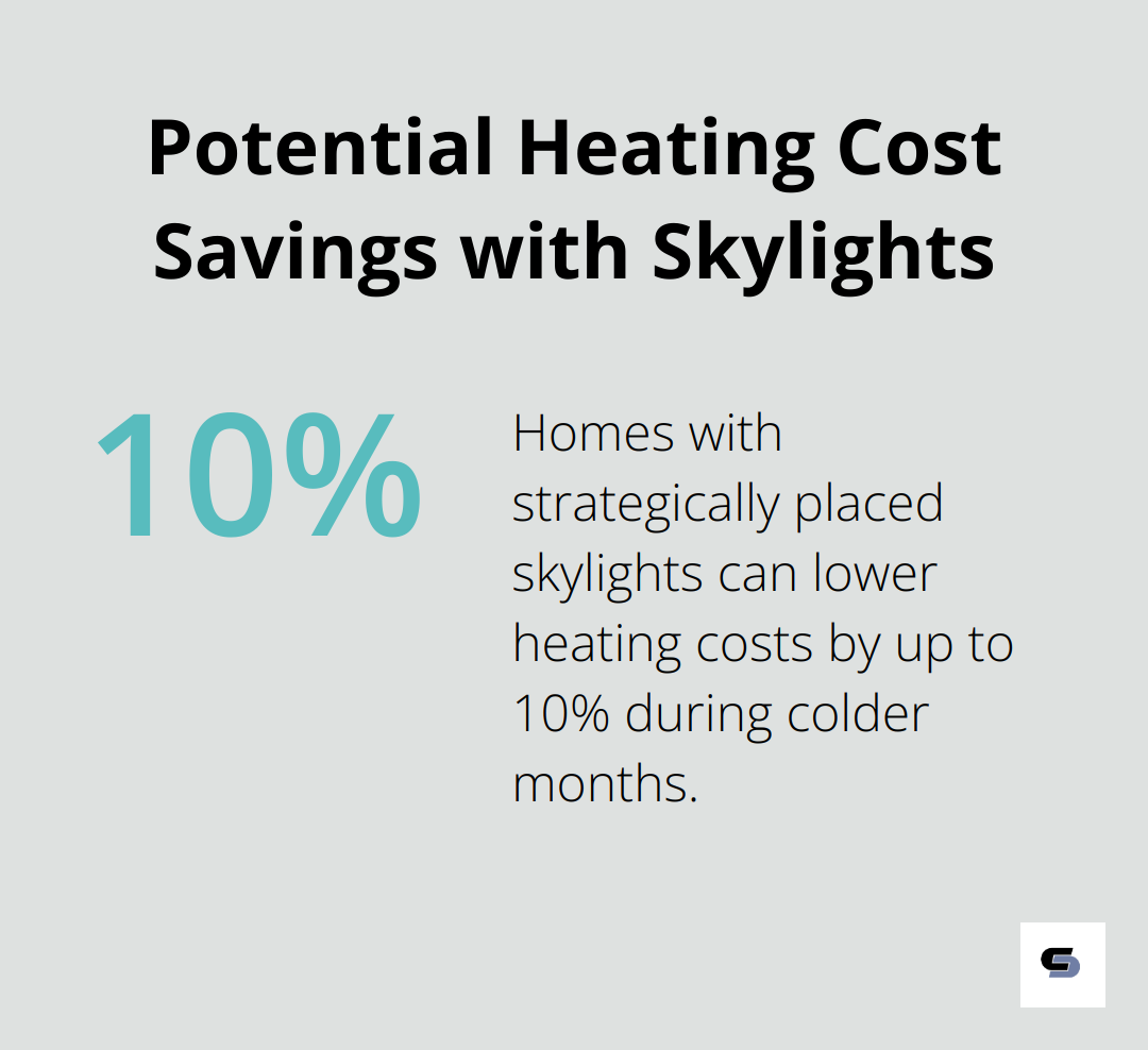 Percentage chart showing that homes with strategically placed skylights can lower heating costs by up to 10% during colder months.