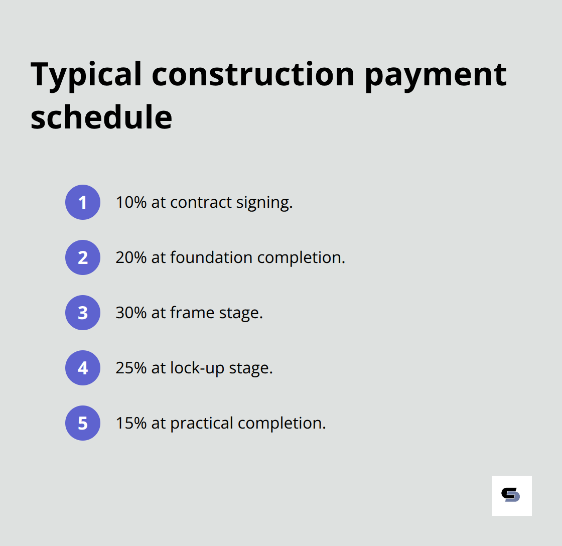 Compact timeline of staged construction payments for Melbourne extensions.