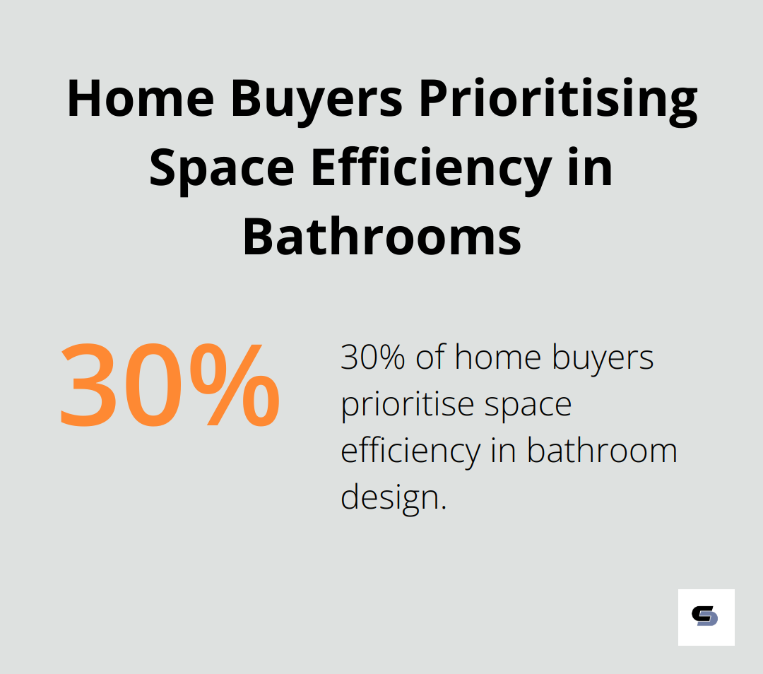 Pie chart showing 30% of home buyers prioritise space efficiency in bathroom design - 5x8 bathroom remodel ideas