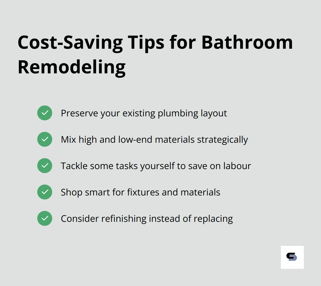 Checkmark list of cost-saving tips for bathroom remodeling - average cost for a small bathroom remodel