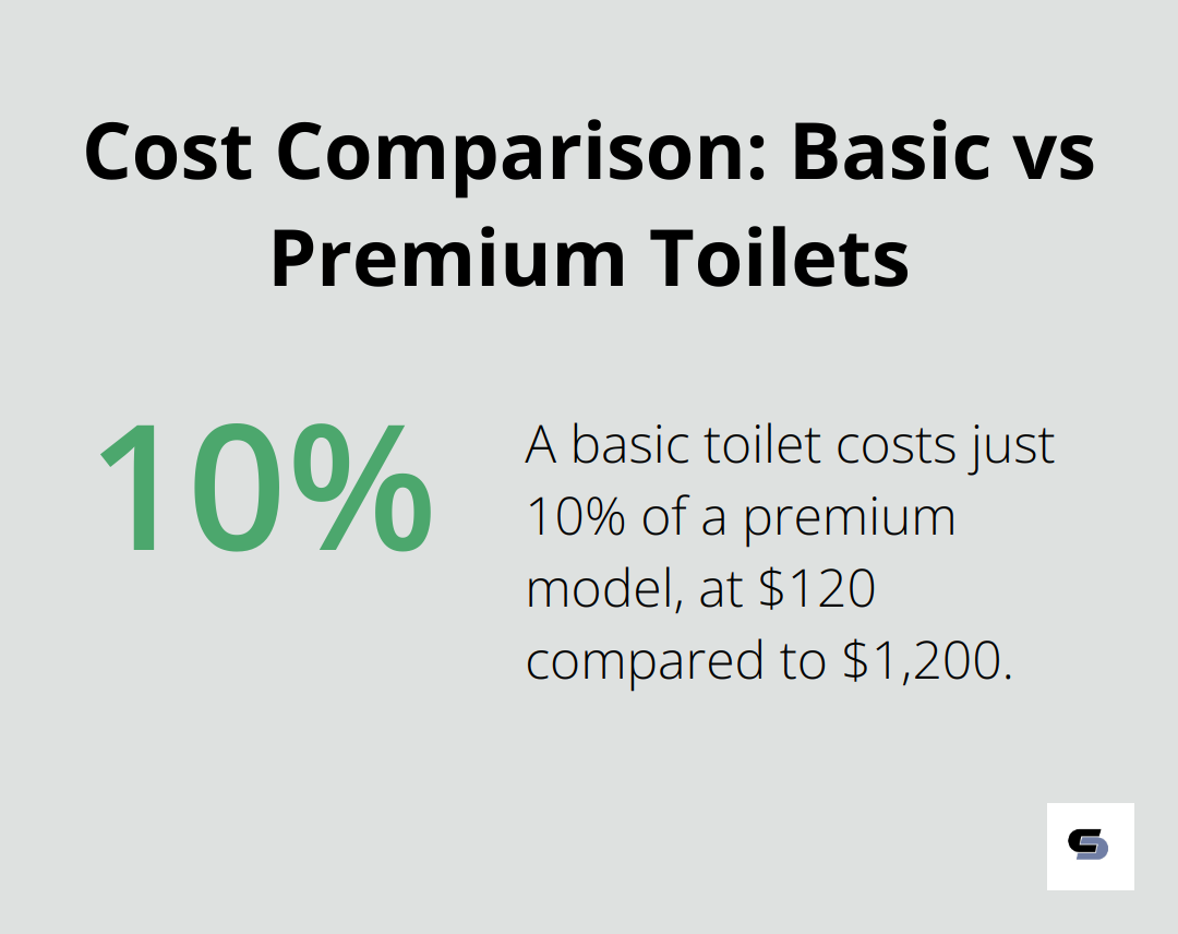 A percentage chart showing the cost of a basic toilet ($120) is only 10% of a premium toilet ($1,200).