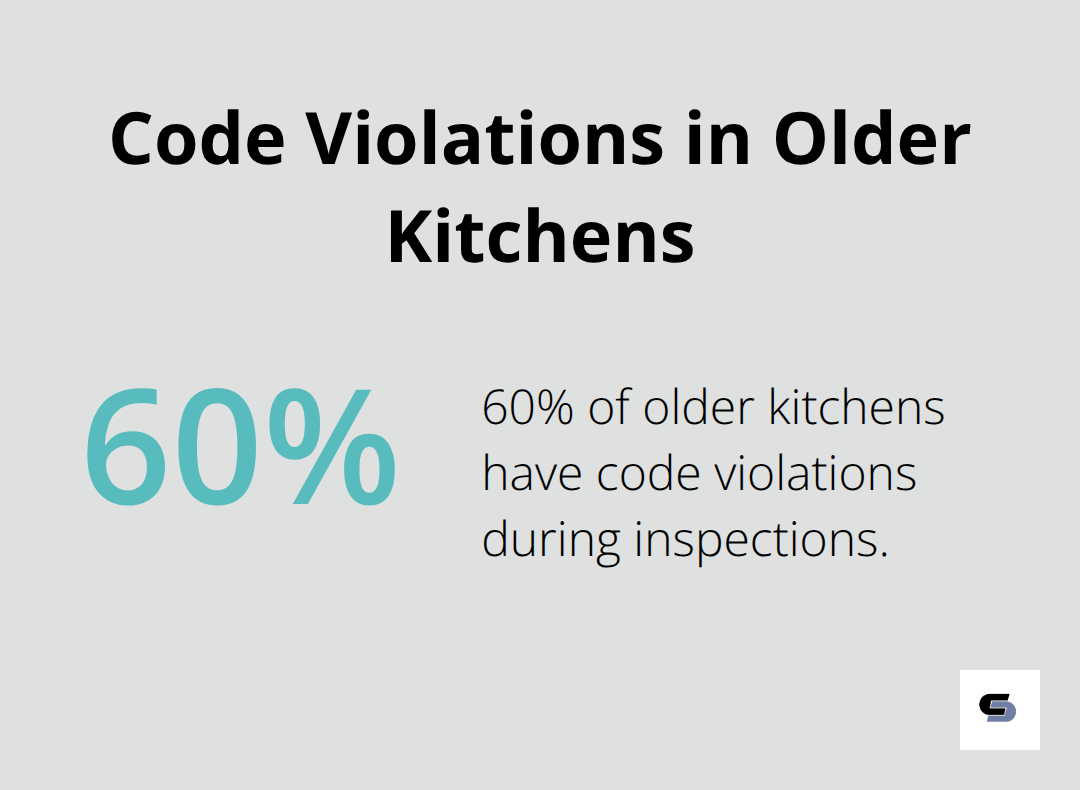 Percentage chart showing 60% of older kitchens have code violations during inspections - kitchen home improvement