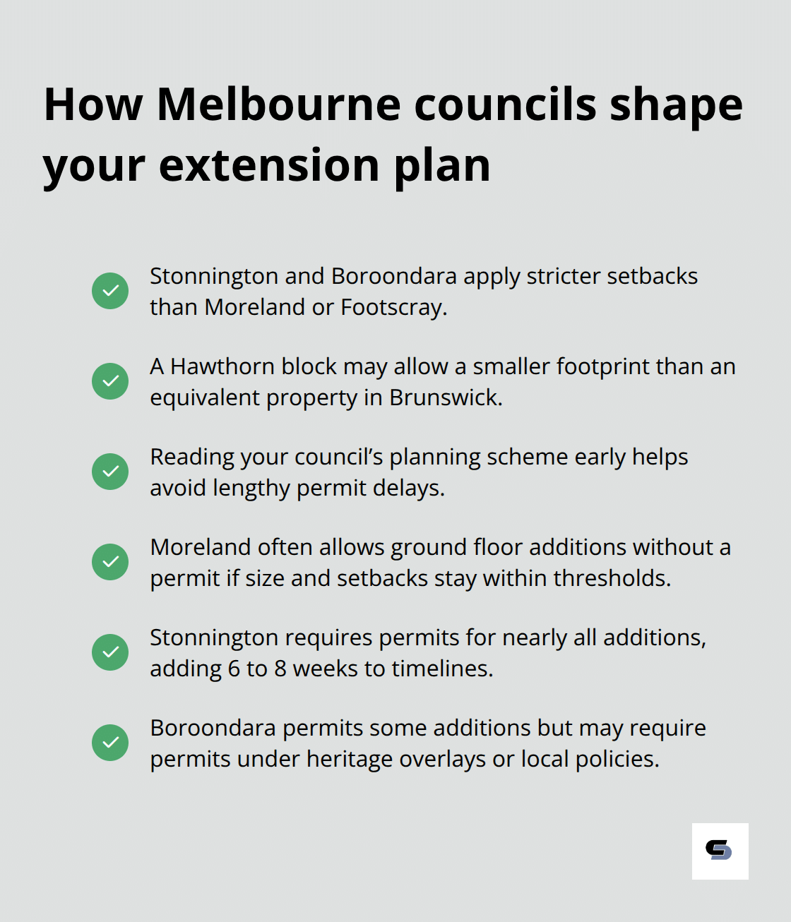 Checklist of council planning differences affecting Melbourne home extensions - melbourne extension case studies