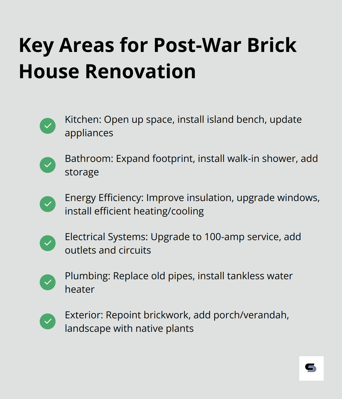 Checklist of key areas to focus on when renovating a post-war brick house - post war brick house renovation