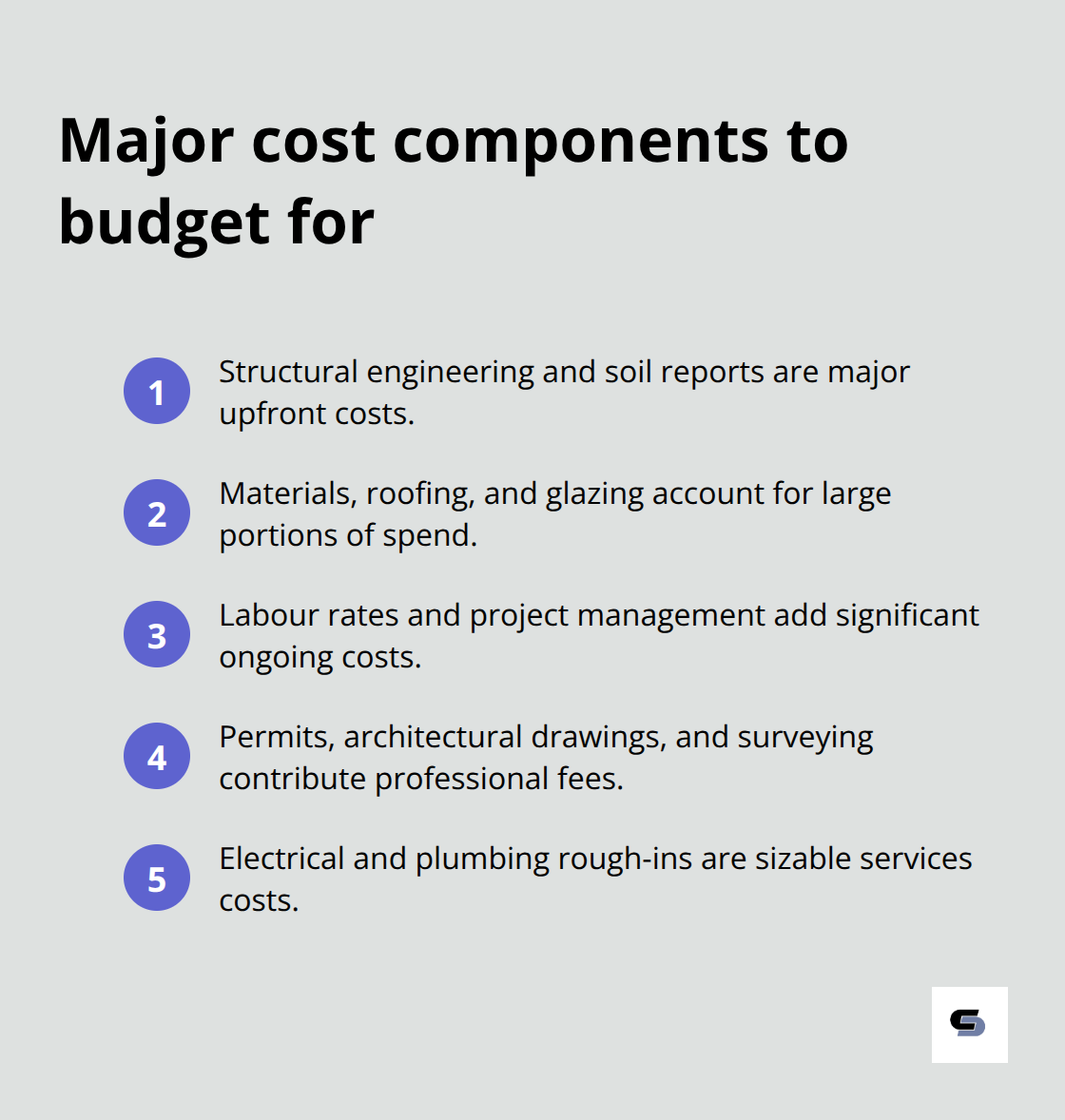 Compact list of key cost components for Melbourne second storey extensions - second storey extension melbourne cost