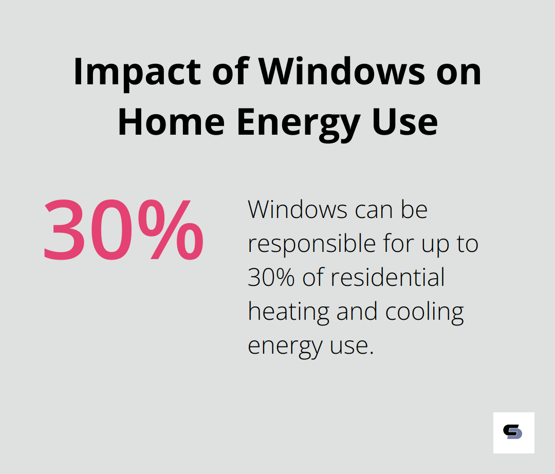 A chart illustrating that heat gain and loss through windows account for 25-30% of residential heating and cooling energy use. - small house extension